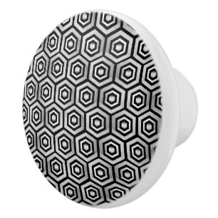 Ceramic Knob Black White Hexagon Geometric Pattern