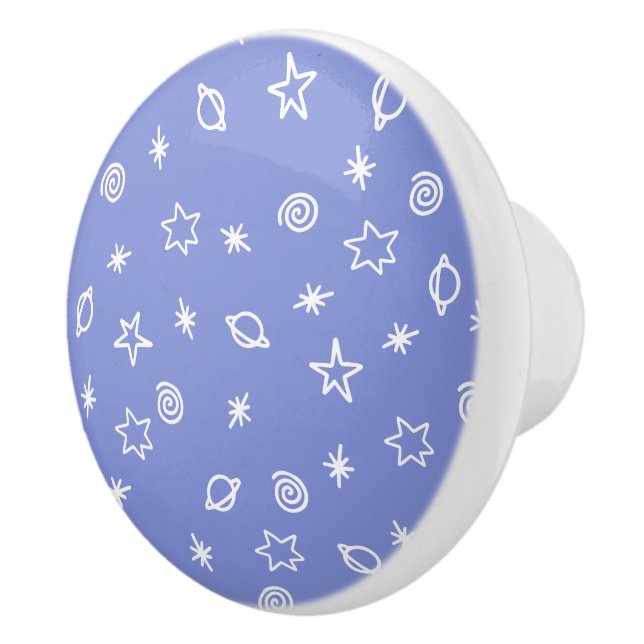 Ceramic Knob Blue Space Doodle Stars Planets (Right)