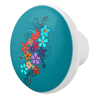 Ceramic Knob Colourful Floral Design