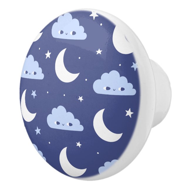Ceramic Knob Navy Kawaii Moon Stars Clouds (Right)