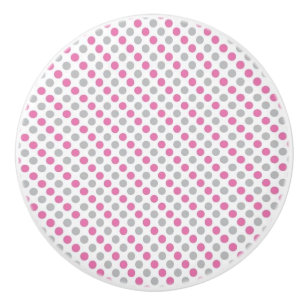 Ceramic Knob/Pink and Grey Polka Dots Knob