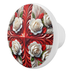 Ceramic knob pull with English Roses