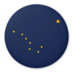 Ceramic knob pull with flag of Alaska, USA