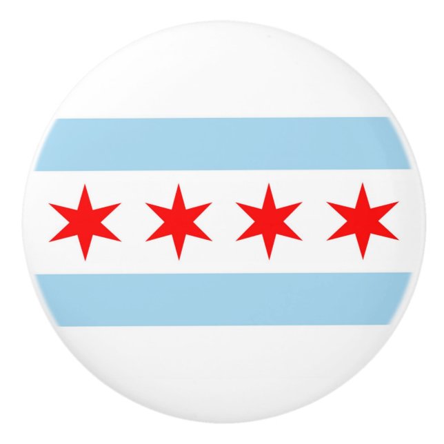 Ceramic knob pull with flag of Chicago City, USA (Front)