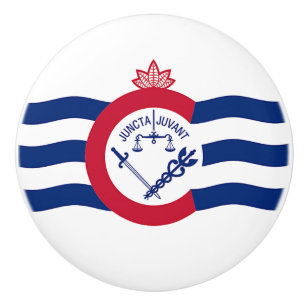 Ceramic knob pull with flag of Cincinnati, USA