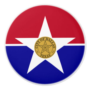 Ceramic knob pull with flag of Dallas, USA