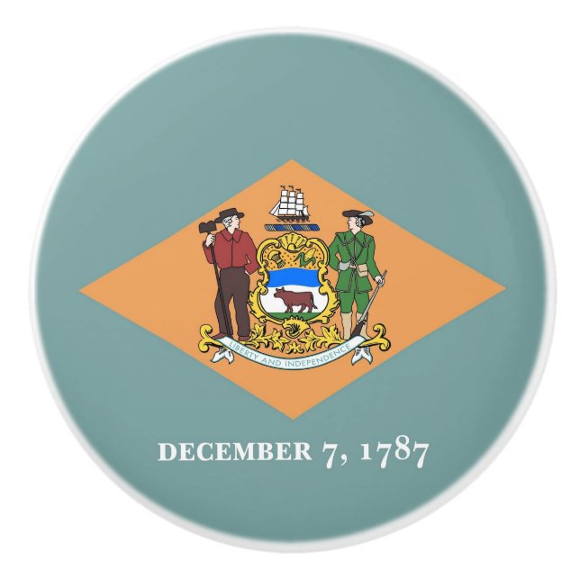 Ceramic knob pull with flag of Delaware, USA (Front)