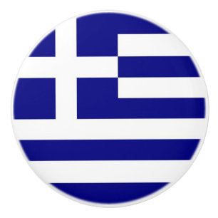 Ceramic knob pull with flag of Greece