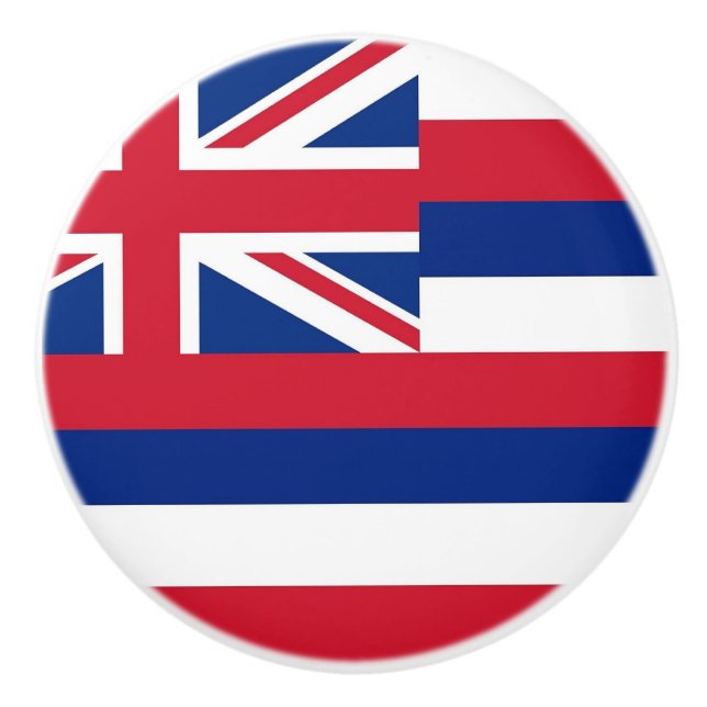 Ceramic knob pull with flag of Hawaii, USA (Front)
