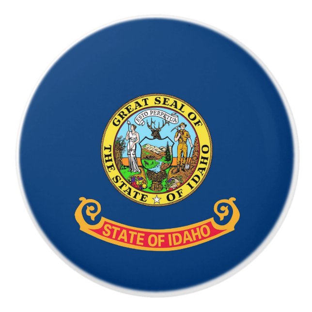 Ceramic knob pull with flag of Idaho State, USA (Front)