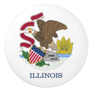 Ceramic knob pull with flag of Illinois State, USA