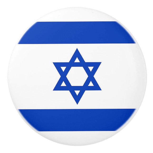 Ceramic knob pull with flag of Israel (Front)
