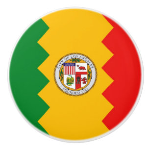 Ceramic knob pull with flag of Los Angeles, USA
