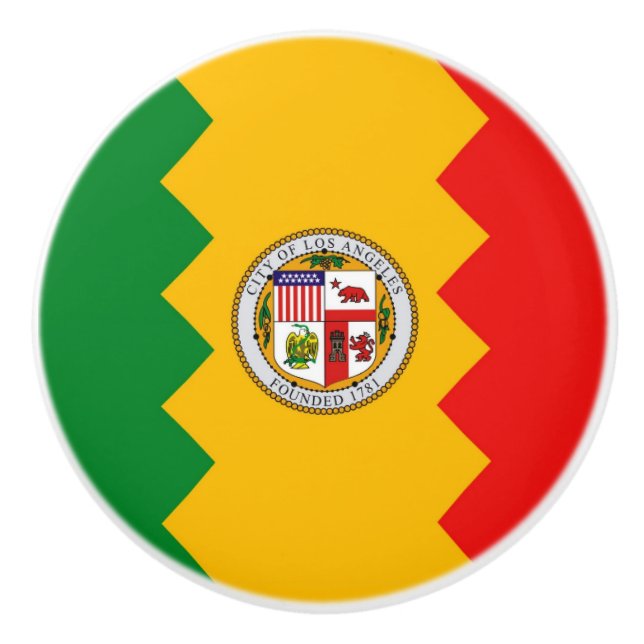 Ceramic knob pull with flag of Los Angeles, USA (Front)