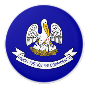 Ceramic knob pull with flag of Louisiana, USA