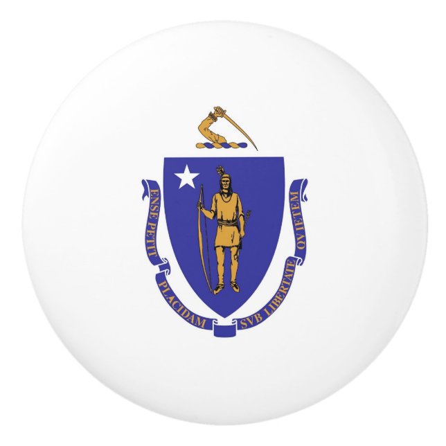 Ceramic knob pull with flag of Massachusetts (Front)