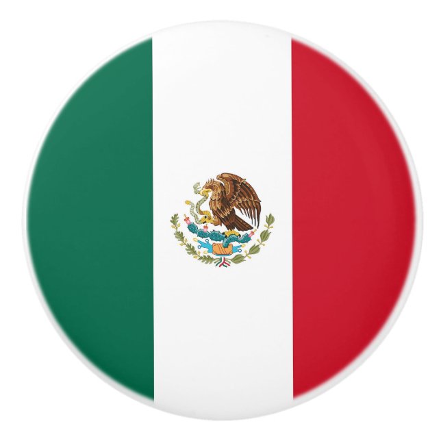 Ceramic knob pull with flag of Mexico (Front)
