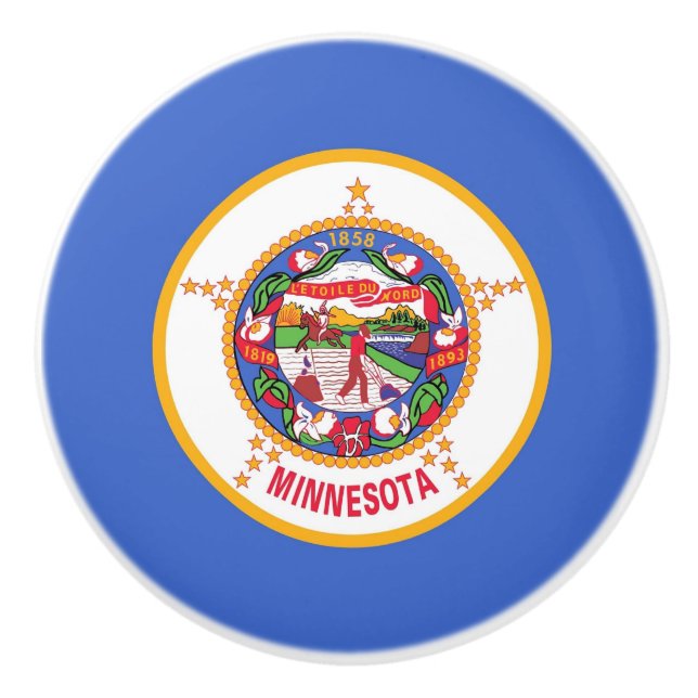 Ceramic knob pull with flag of Minnesota (Front)