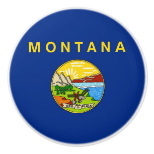 Ceramic knob pull with flag of Montana, USA