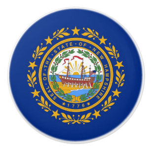 Ceramic knob pull with flag of New Hampshire
