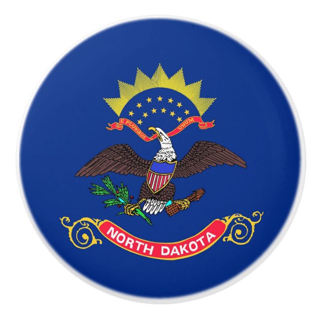 Ceramic knob pull with flag of North Dakota (Front)