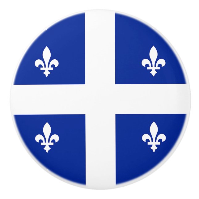 Ceramic knob pull with flag of Quebec, Canada (Front)