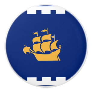 Ceramic knob pull with flag of Quebec City, Canada