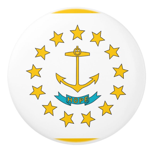 Ceramic knob pull with flag of Rhode Island, USA (Front)