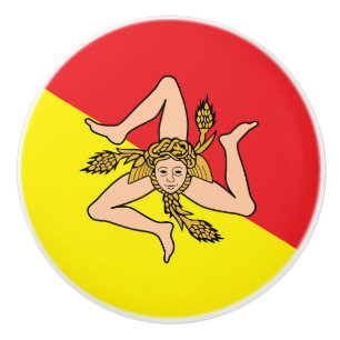 Ceramic knob pull with flag of Sicily, Italy