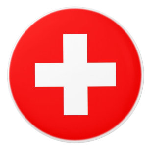 Ceramic knob pull with flag of Switzerland