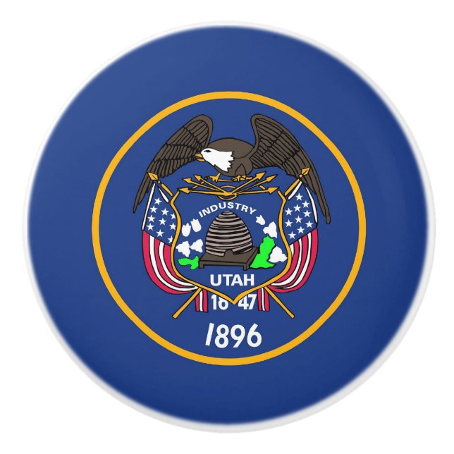 Ceramic knob pull with flag of Utah State, USA (Front)