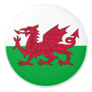 Ceramic knob pull with flag of Wales, UK