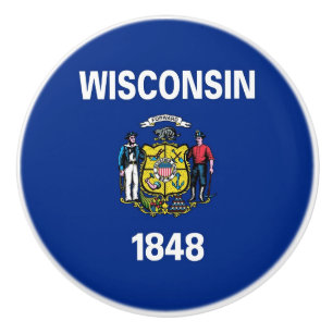 Ceramic knob pull with flag of Wisconsin State