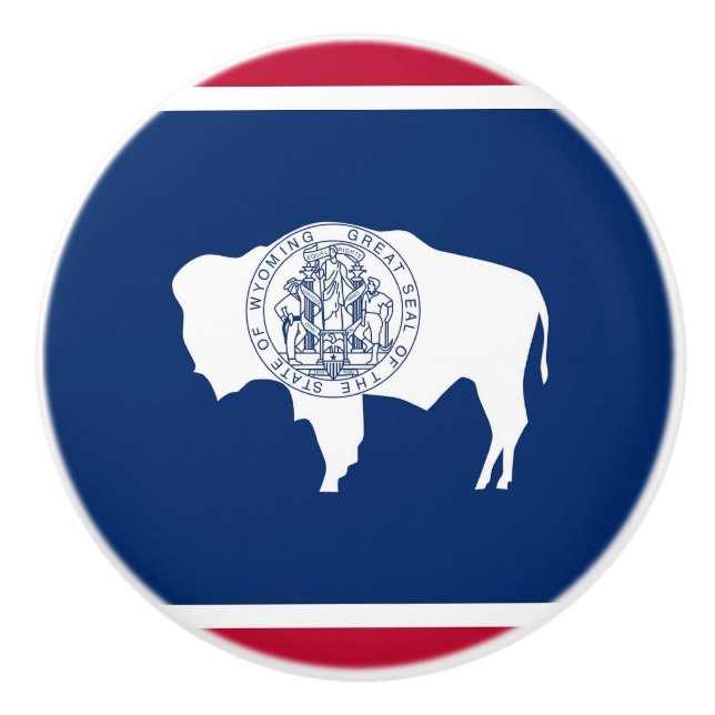 Ceramic knob pull with flag of Wyoming State (Front)