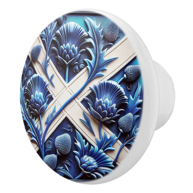 Ceramic knob pull with Scottish Thistles Design (Right)
