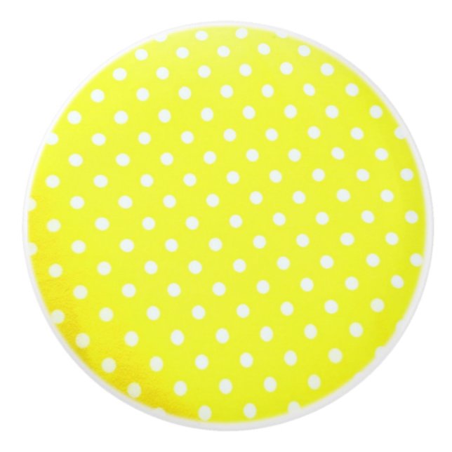 Ceramic Knob/White Polka Dots-Yellow Background Ceramic Knob (Front)