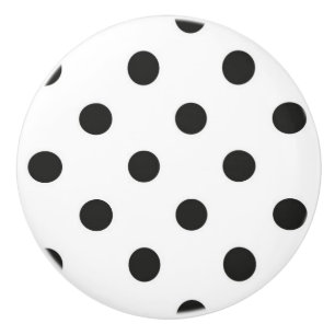 Ceramic Knob - White with Black Polka Dots