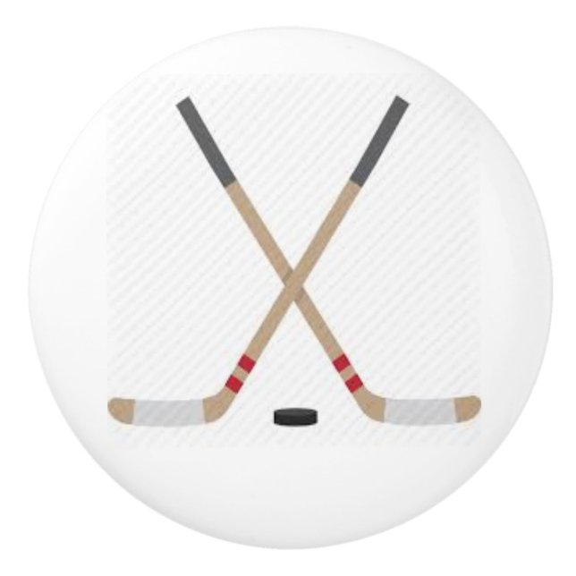 Ceramic Knob with Hockey Sticks and Puck (Front)