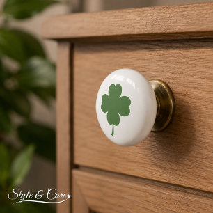 Ceramic Knob with Lucky 4 Leaf Clover Design