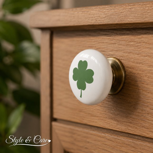 Ceramic Knob with Lucky 4 Leaf Clover Design (Ceramic Knob with Lucky 4 Leaf Clover Design)