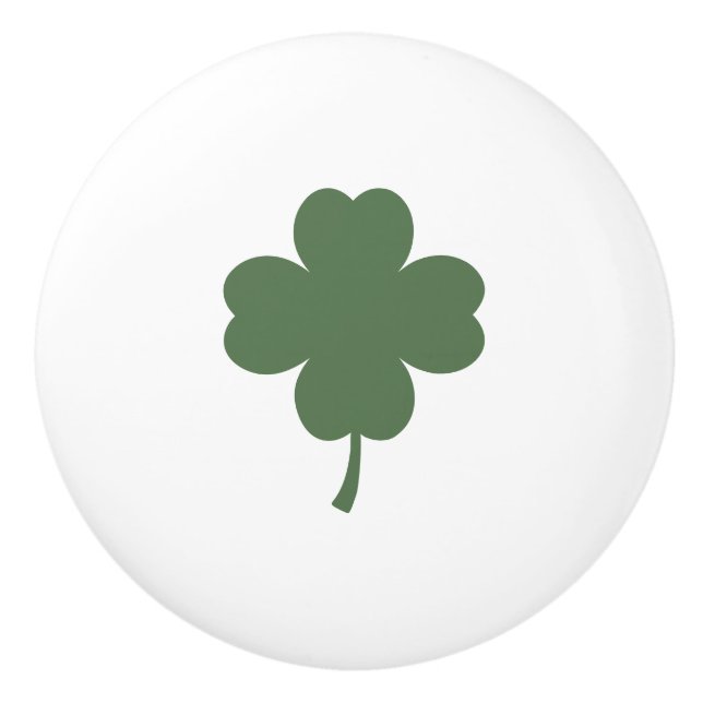 Ceramic Knob with Lucky 4 Leaf Clover Design (Front)