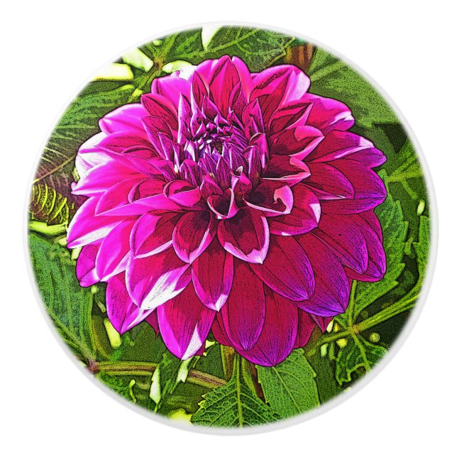 CERAMIC KNOB WITH PINK DAHLIA (Front)