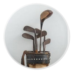 Ceramic Knob with Vintage Golf Bag and Clubs