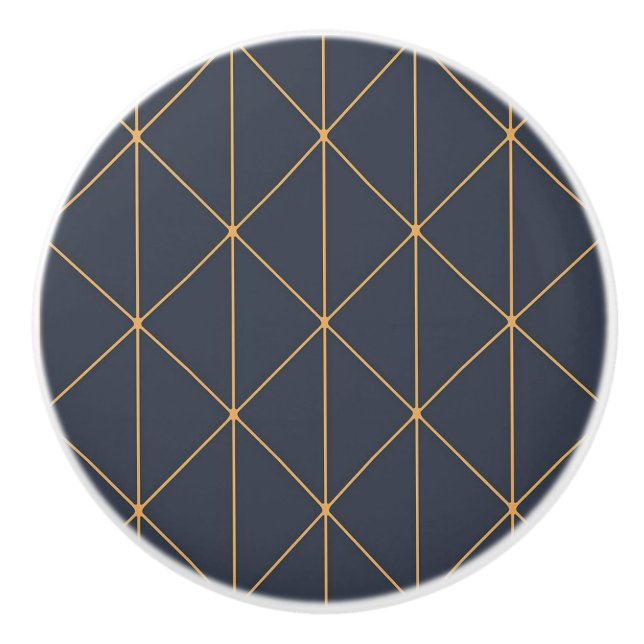 Ceramic Knobs - Geometric Gold and Blue Pattern (Front)