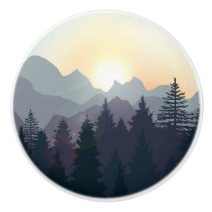 Ceramic Knobs Mountain Forest Landscape Silhouette