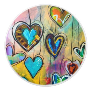 Ceramic Knobs - Multi Coloured Hearts Design 1
