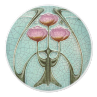 Ceramic Knobs - Pink Peonies Art Nouveau