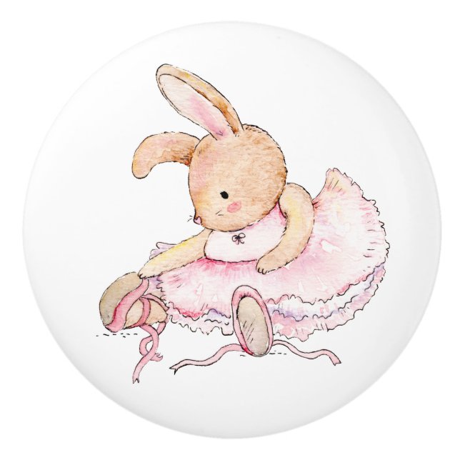 Ceramic Knobs - Rabbit Ballerina in Pink (Front)