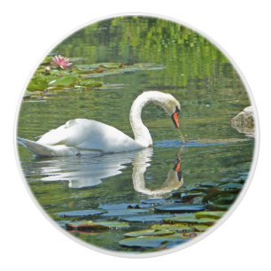 ceramic knobs, "SWAN ON LILY POND" Knob
