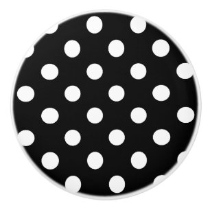 Ceramic Knobs -  White Polka Dots Blk Background